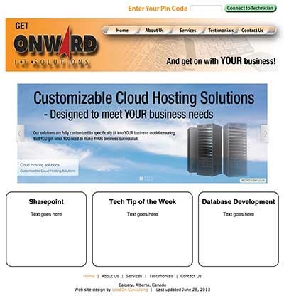 image of Onward IT Solutions web site designed by Sheldon Ball of LeadOn Consulting